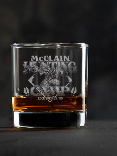 Elk Hunting Camp Clear Rocks Glass - Engraved (single)