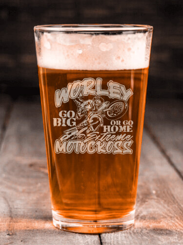 Extreme Motocross Clear Pint Glass - Engraved (single)