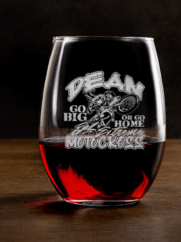 Extreme Motocross Clear Stemless Wine Glass - Engraved (single)