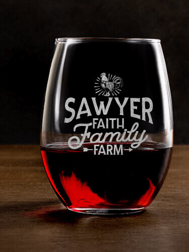 Faith Family Farm Clear Stemless Wine Glass - Engraved (single)