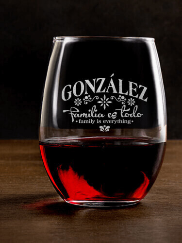 Familia es Todo Clear Stemless Wine Glass - Engraved (single)