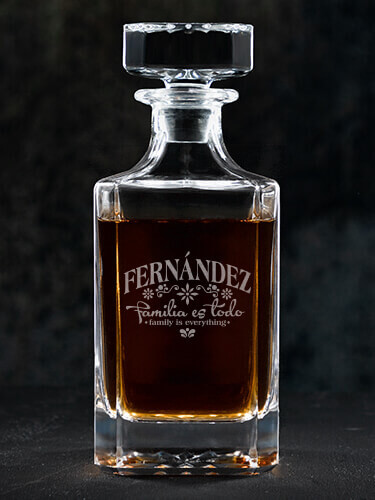 Familia es Todo Clear Whiskey Decanter - Engraved