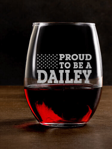 Family Flag Clear Stemless Wine Glass - Engraved (single)