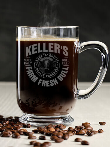 Farm Fresh Bull Clear Coffee Mug - Engraved (single)