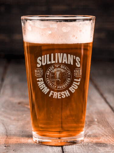 Farm Fresh Bull Clear Pint Glass - Engraved (single)