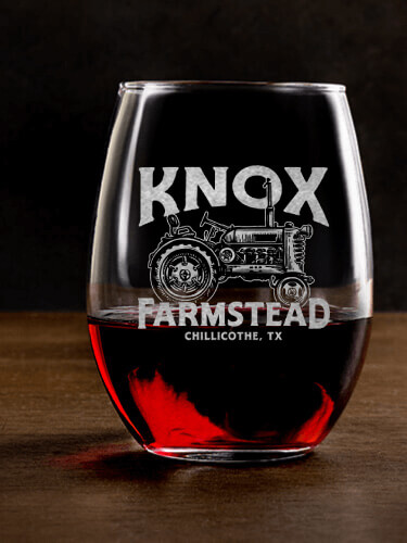 Farmstead Clear Stemless Wine Glass - Engraved (single)