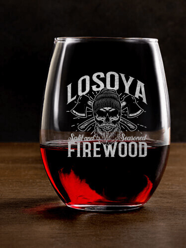 Firewood Clear Stemless Wine Glass - Engraved (single)