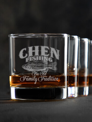 Fishing Family Tradition Clear Rocks Glass - Engraved (set of 4)