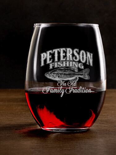Fishing Family Tradition Clear Stemless Wine Glass - Engraved (single)