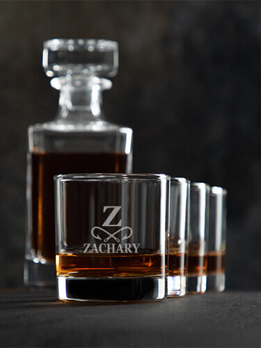 Fishing Monogram Clear 1 Decanter 4 Rocks Glass Gift Set