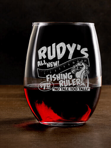 Fishing Ruler Clear Stemless Wine Glass - Engraved (single)