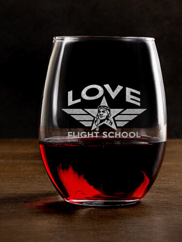 Flight School Clear Stemless Wine Glass - Engraved (single)