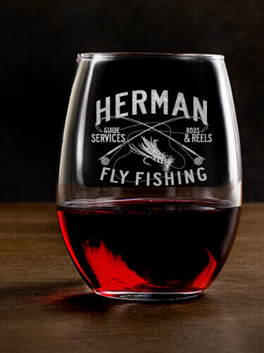 Fly Fishing Guide Clear Stemless Wine Glass - Engraved (single)