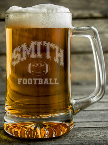 Football Clear Beer Mug - Engraved