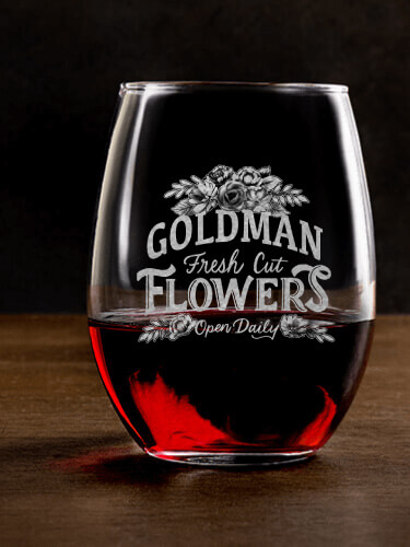 Fresh Cut Flowers Clear Stemless Wine Glass - Engraved (single)