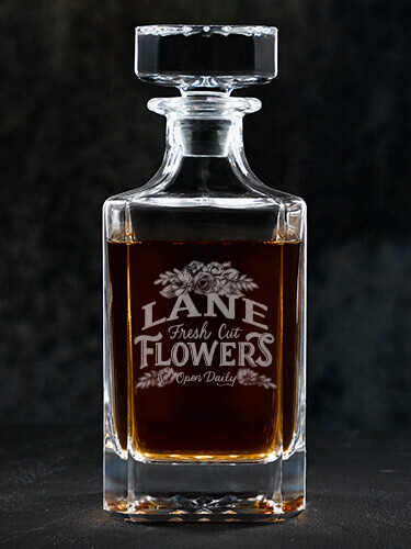 Fresh Cut Flowers Clear Whiskey Decanter - Engraved