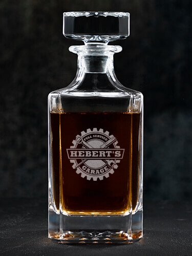 Garage Clear Whiskey Decanter - Engraved