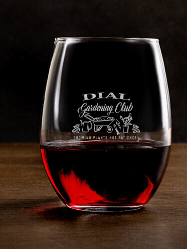 Gardening Club Clear Stemless Wine Glass - Engraved (single)