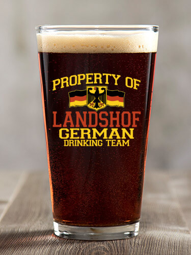 German Drinking Team Clear Pint Glass - Color Printed (single)
