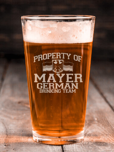 German Drinking Team Clear Pint Glass - Engraved (single)