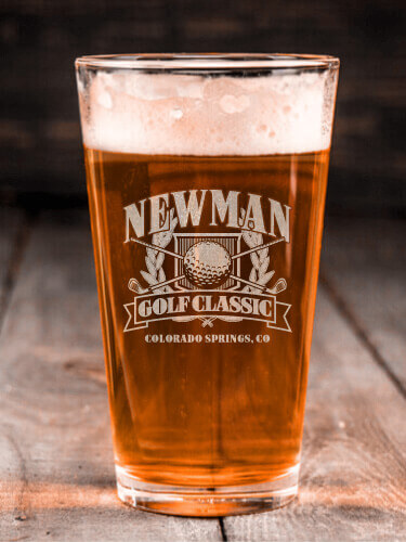 Golf Classic Clear Pint Glass - Engraved (single)
