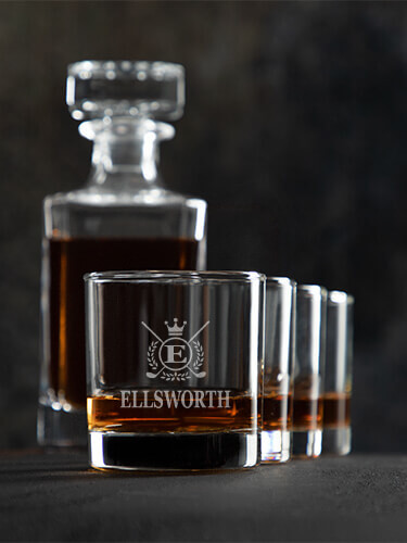 Golf Monogram Clear 1 Decanter 4 Rocks Glass Gift Set