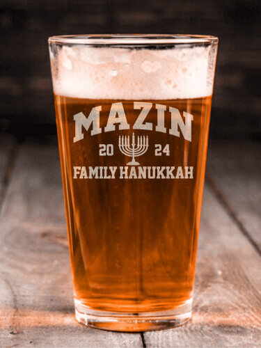 Hanukkah Varsity Clear Pint Glass - Engraved (single)