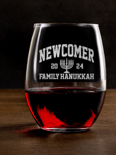 Hanukkah Varsity Clear Stemless Wine Glass - Engraved (single)