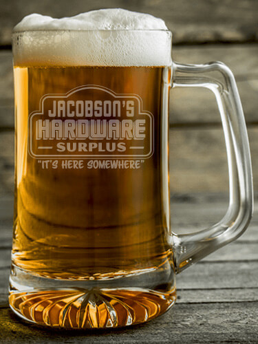 Hardware Surplus Clear Beer Mug - Engraved