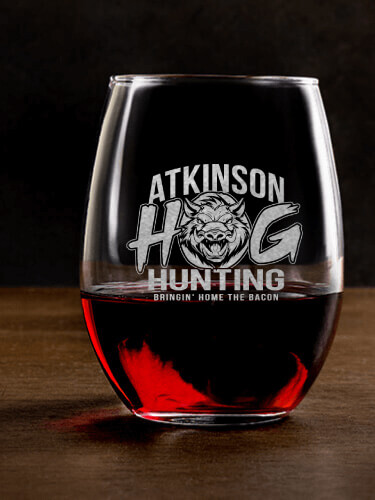 Hog Hunting Clear Stemless Wine Glass - Engraved (single)