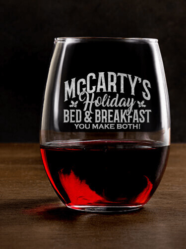 Holiday Bed And Breakfast Clear Stemless Wine Glass - Engraved (single)