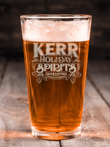 Holiday Spirits Clear Pint Glass - Engraved (single)