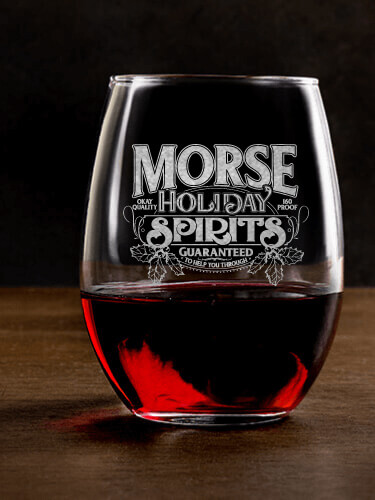 Holiday Spirits Clear Stemless Wine Glass - Engraved (single)