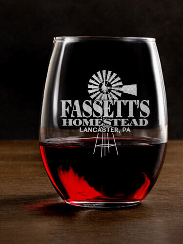 Homestead Clear Stemless Wine Glass - Engraved (single)