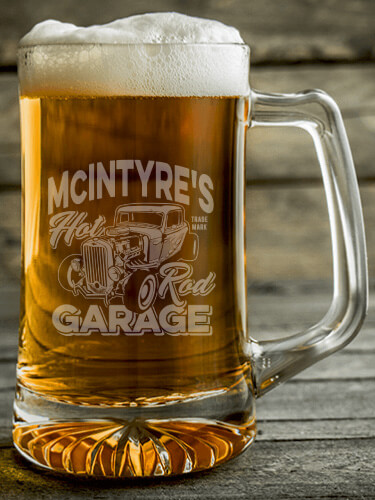 Hot Rod Garage BP Clear Beer Mug - Engraved