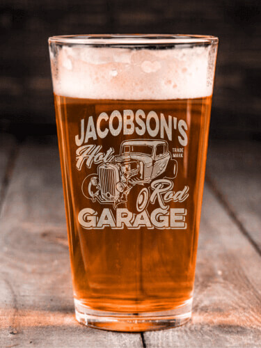 Hot Rod Garage BP Clear Pint Glass - Engraved (single)