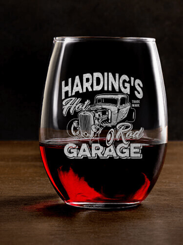 Hot Rod Garage BP Clear Stemless Wine Glass - Engraved (single)