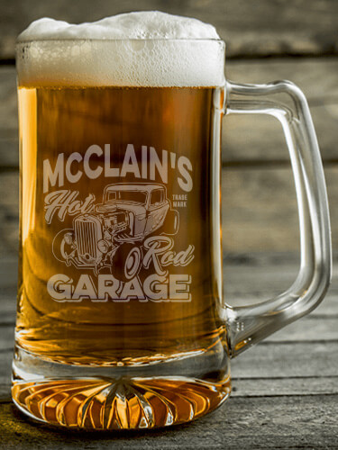 Hot Rod Garage Clear Beer Mug - Engraved