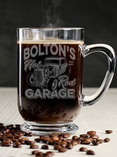 Hot Rod Garage Clear Coffee Mug - Engraved (single)