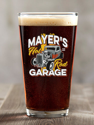 Hot Rod Garage Clear Pint Glass - Color Printed (single)