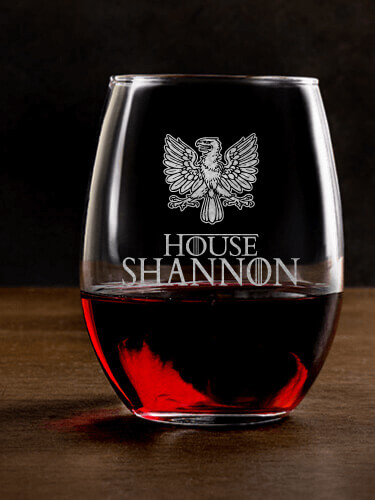 House Clear Stemless Wine Glass - Engraved (single)