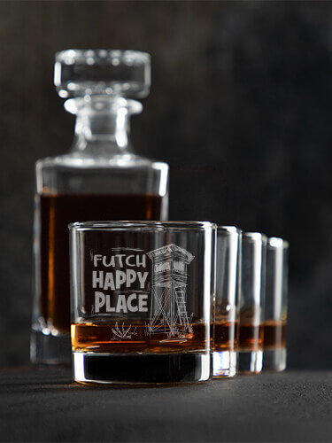 Hunting Happy Place Clear 1 Decanter 4 Rocks Glass Gift Set