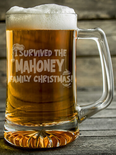 I Survived Christmas Clear Beer Mug - Engraved