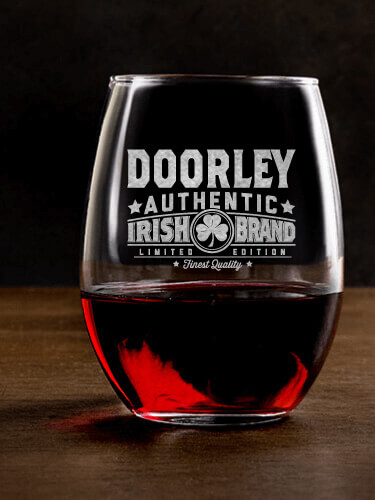 Irish Brand Clear Stemless Wine Glass - Engraved (single)