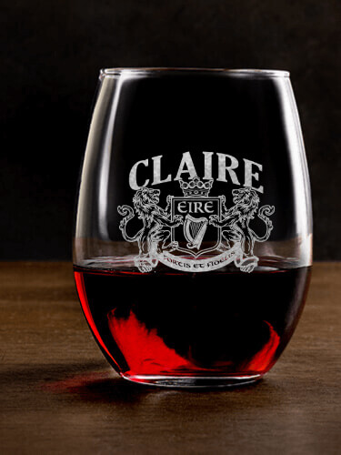Irish Crest Clear Stemless Wine Glass - Engraved (single)