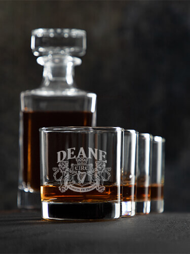 Irish Crest Clear 1 Decanter 4 Rocks Glass Gift Set