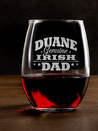 Irish Dad Clear Stemless Wine Glass - Engraved (single)