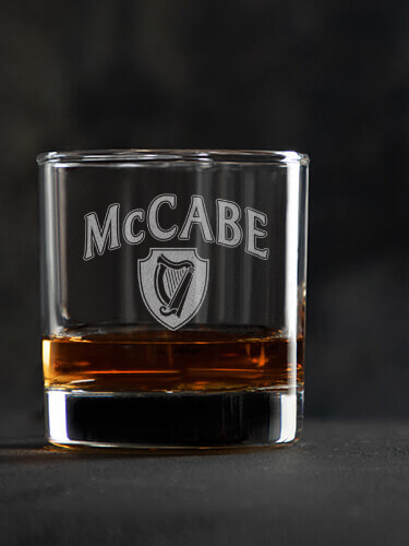 Irish Harp Clear Rocks Glass - Engraved (single)