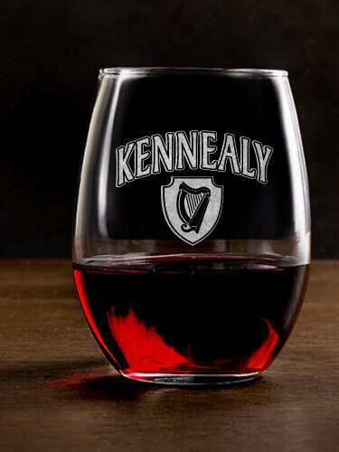 Irish Harp Clear Stemless Wine Glass - Engraved (single)