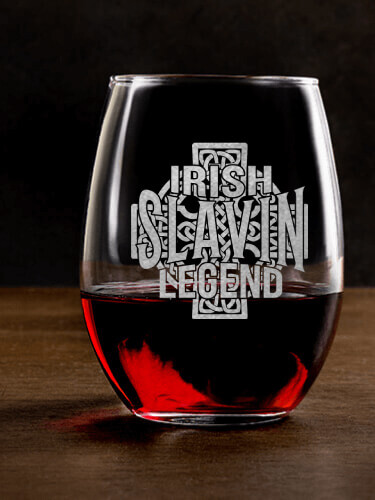 Irish Legend Clear Stemless Wine Glass - Engraved (single)